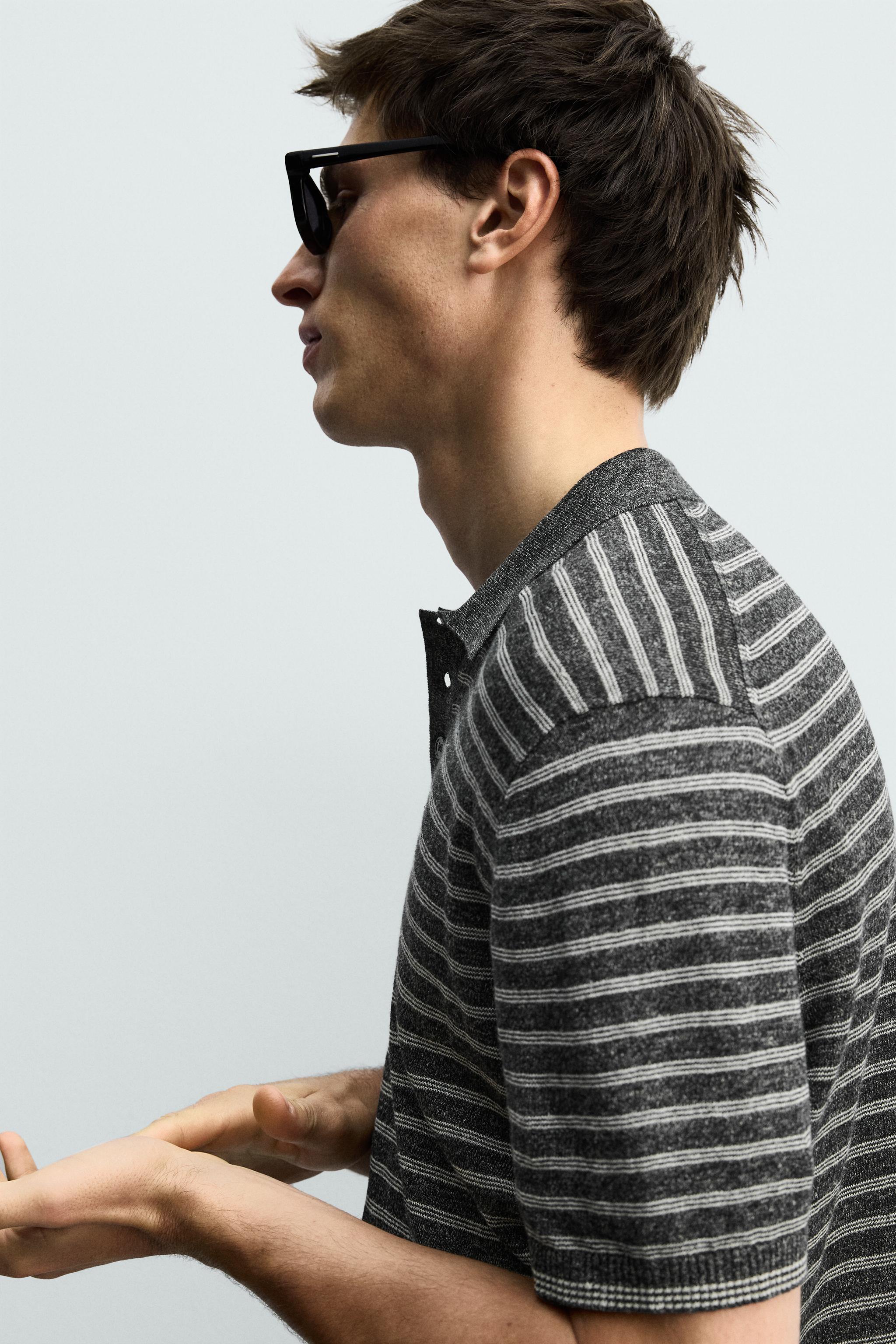 KNIT LINEN COTTON BLEND POLO SHIRT